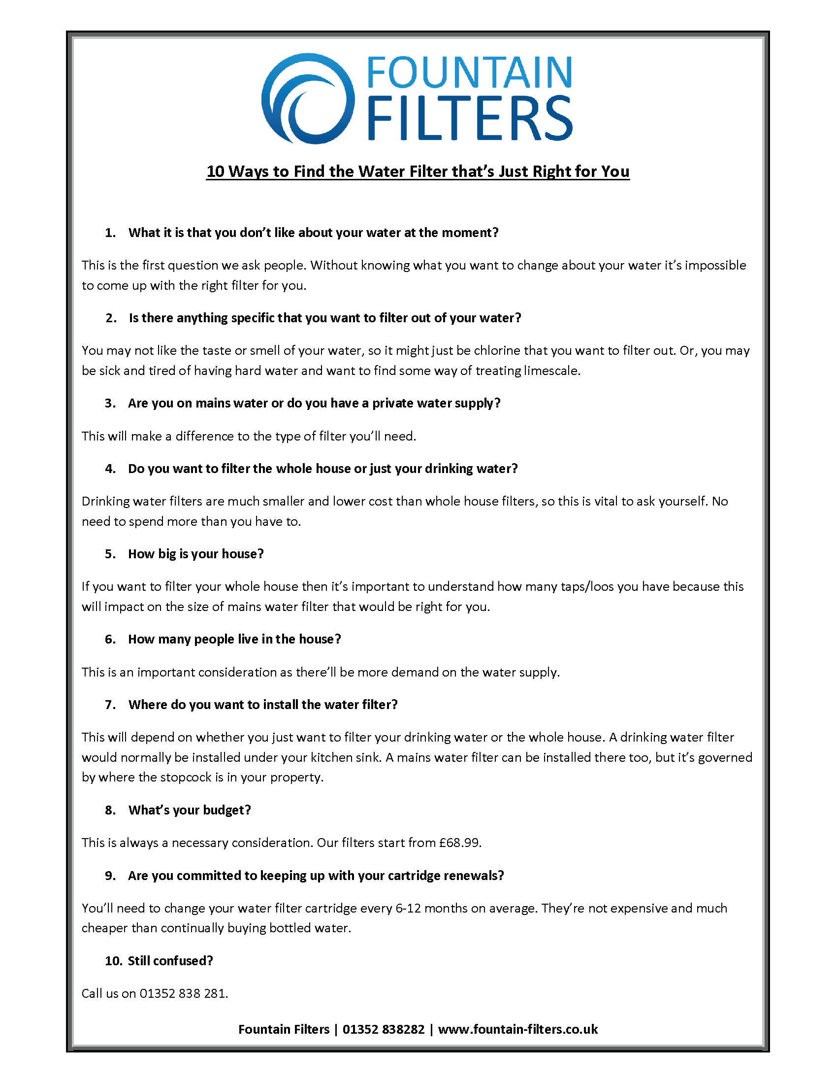 Ten Ways to find the water filter thats just right for you